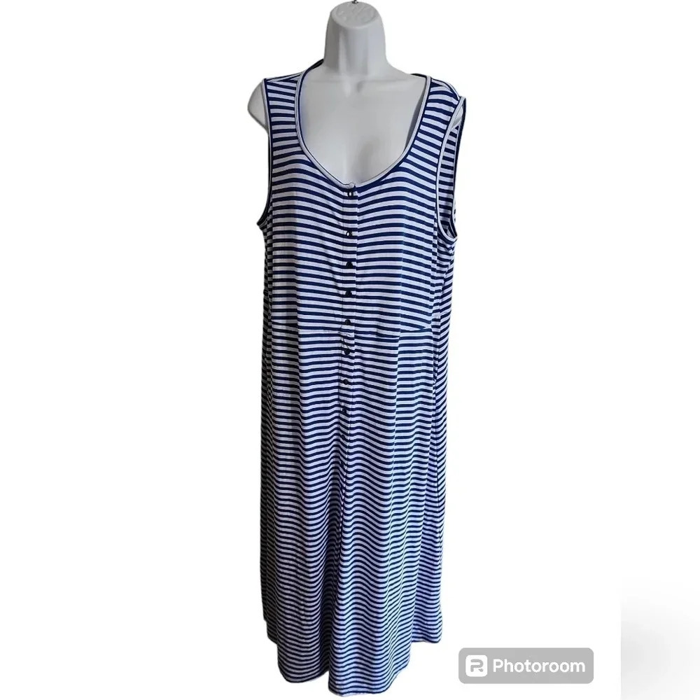 Torrid Women’s 2X Maxi Dress Blue White Stripe Jersey Knit Button Front Coastal - Picture 2 of 7